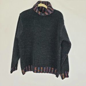 Vtg Sonoma Black Multicolor Knit Sweater Large